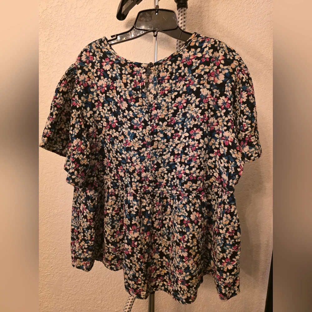 Multicolored Floral Flutter Sleeve Peplum Top Boho Blouse Women's 14 - Picture 3 of 8